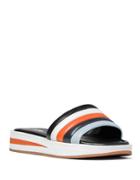 Michael Michael Kors Conrad Leather And Patent Leather Slide Sandals