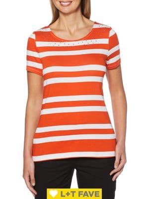 Rafaella Petite Striped Embellished T-shirt