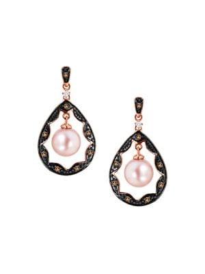 Le Vian Chocolatier 14k Strawberry Gold & 8-9mm Strawberry Pearl, Chocolate Diamonds, & Vanilla Diamonds Orbital Drop Earrings