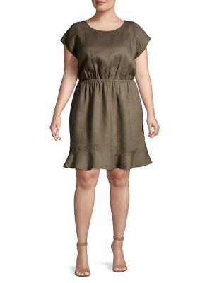Vince Camuto Plus Cinched Flounce Linen Dress