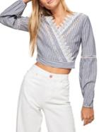 Miss Selfridge Striped Lace Wrap Cotton Crop Top