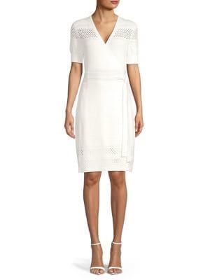 Diane Von Furstenberg Perforated Wrap Front Dress