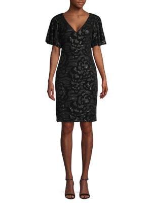 Calvin Klein V-neck Embroidered Sequin Dress