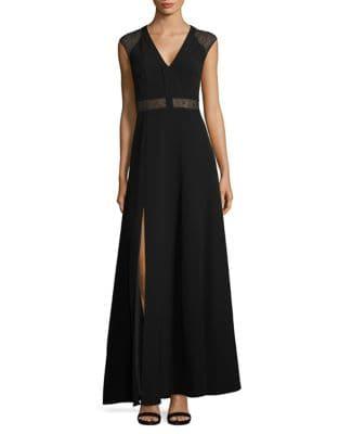Aidan By Aidan Mattox Lace-accented Front Slit Gown