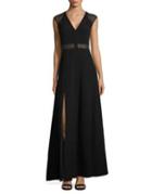 Aidan By Aidan Mattox Lace-accented Front Slit Gown