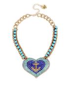 Betsey Johnson Anchors Away Paved Heart Pendant Necklace