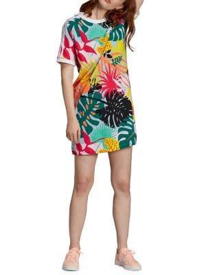 Adidas Tropical-print Cotton T-shirt Dress