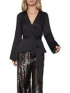 Bcbgmaxazria Bell-sleeve Satin Wrap Top