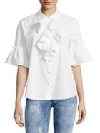 Karl Lagerfeld Paris Bell-sleeve Ruffle Poplin Blouse