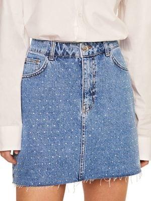 Mango Crystal Denim Skirt