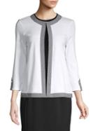 Rafaella Three-quarter Sleeve Plaid-trimmed Cardigan