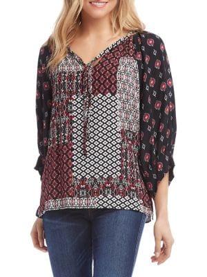 Karen Kane Patchwork Splitneck Top