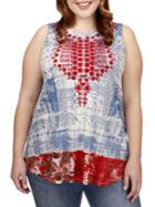 Lucky Brand Plus Printed Embroidered Shell