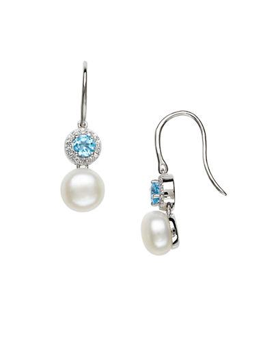 Lord & Taylor Sterling Silver Fresh Water Pearl And Topaz Earrings