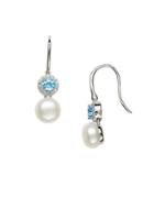 Lord & Taylor Sterling Silver Fresh Water Pearl And Topaz Earrings