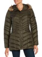Marc New York Chevron Patterned Faux Fur Trimmed Down Jacket