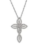 Lord & Taylor Diamond And Sterling Silver Cross Pendant Necklace
