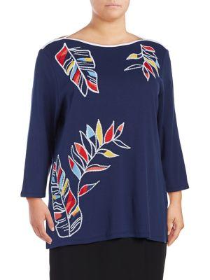Rafaella Plus Long-sleeve Embroidered Top