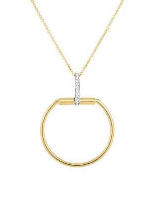 Roberto Coin Classic Parisienne Circle Diamond, 18k White Gold And 18k Yellow Gold Pendant Necklace