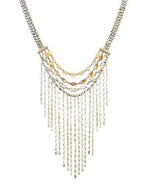 Lucky Brand Goldtone, Mother Of Pearl And Epoxy Stone Layered Drama Necklace