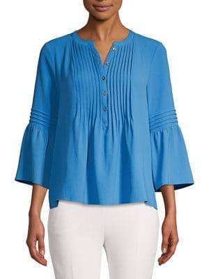 Cece Pintuck Half Button Up Blouse