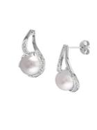 Sonatina Sterling Silver, 9-9.5mm White Button Pearl & Diamond Drop Earrings