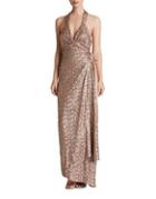 Dress The Population Giselle Plunging Sequin Wrap Gown