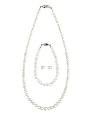 Cathy's Concepts Gifts For Her Graduated Three-piece Faux Pearl Necklace, Bracelet And Stud Earring Set
