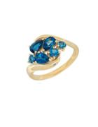 Lord & Taylor Swiss Blue Topaz, London Blue Topaz And 14k Yellow Gold Ring