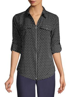 Michael Michael Kors Petite Printed Front-zip Top