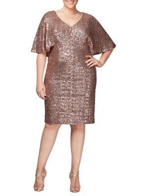 Alex Evenings Plus Sequin Embellished V-neck Shift Dress