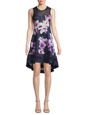 Quiz Floral Mesh-panel Fit-&-flare Dress