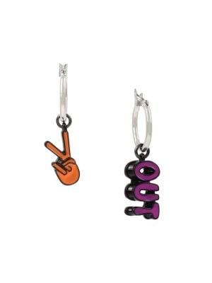 Betsey Johnson Peace Out Silvertone Mismatched Drop Earrings