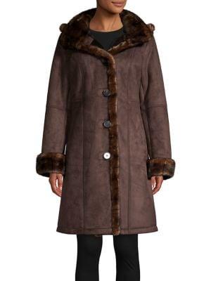 Gallery Faux Suede & Faux Fur Buttoned A-line Coat