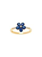 Lord & Taylor 14k Yellow Gold, Blue Sapphire & Diamond Flower Ring
