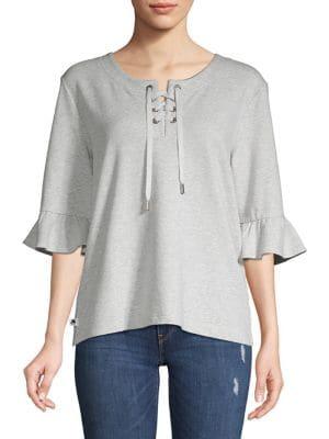 Karl Lagerfeld Paris Ruffled-sleeve Lace-up Sweatshirt