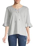 Karl Lagerfeld Paris Ruffled-sleeve Lace-up Sweatshirt