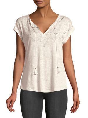 Highline Collective Linen-blend Studded Tie Neck Top