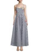 Belle Badgley Mischka Floral Embroidered Striped Gown