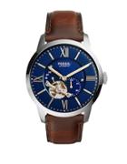 Fossil Townsman Silvertone Stainless Steel And Brown Leather Watch