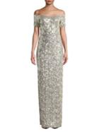 Aidan By Aidan Mattox Off-the-shoulder Sequined Column Gown