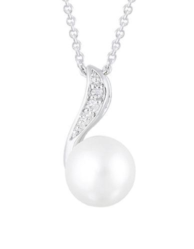 Lord & Taylor Sterling Silver Pearl Pendant Necklace With Cubic Zirconia Accents