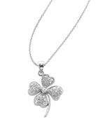 Lord & Taylor Sterling Silver Cubic Zirconia Pav Clover Pendant Necklace