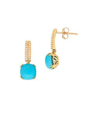 Lord & Taylor Turquoise, Diamond & 14k Yellow Gold Earrings