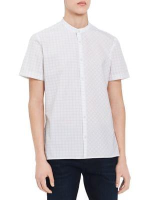 Calvin Klein Mixed-grid Mandarin-collar Shirt