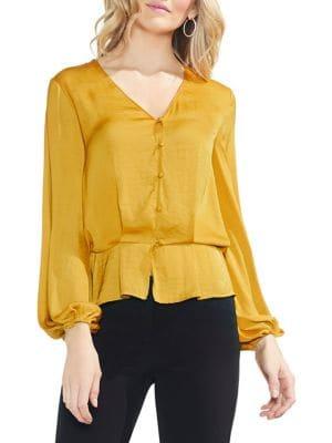 Vince Camuto Petite Estat Jewel Long-sleeve Peplum Blouse