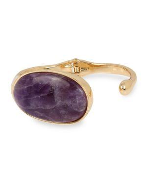 H Halston Goldtone And Stone Sculptural Hinged Cuff Bracelet