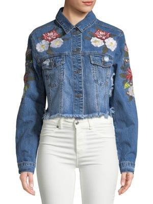 Design Lab Floral-embroidered Denim Jacket