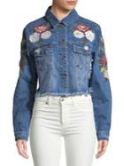 Design Lab Floral-embroidered Denim Jacket