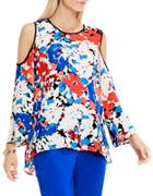 Vince Camuto Bell Sleeve Nautical Bloom Cold Shoulder Blouse